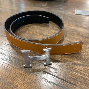 🔥🔥🔥 Hermes Belt Buckle + Reversible Brown Black Leather Belt size 30/32